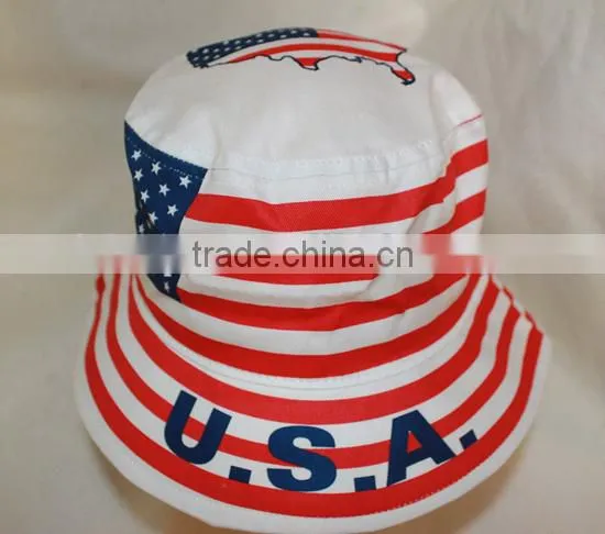Wholesale 100% Cotton Print Pattern American Flag Bucket Hat