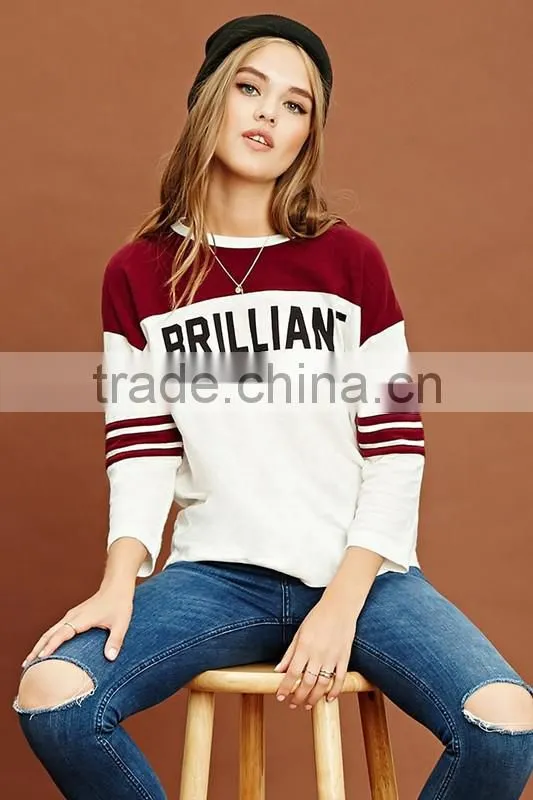 Custom print two clolors stitching 3/4 sleeve baseball t shirt