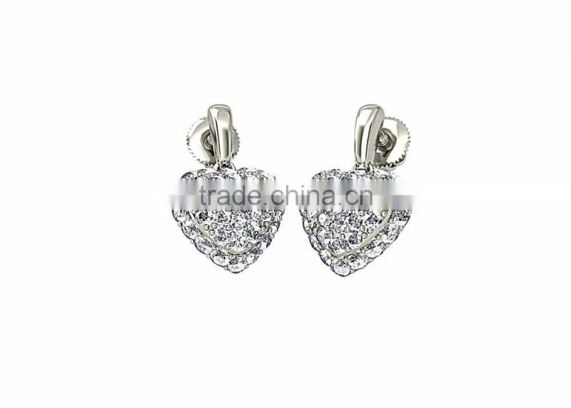 Latest Silver Plated CZ Solitaire Heart Earrings