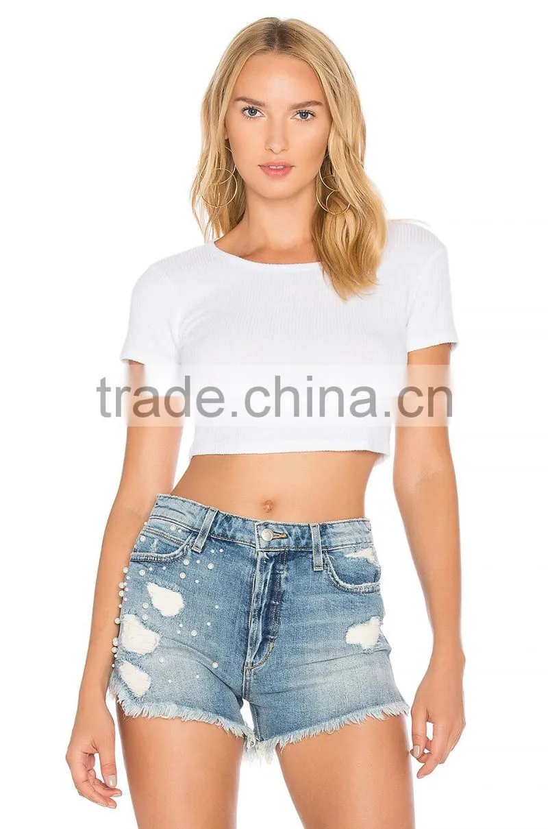Guangzhou Shandao Factory High Quality Summer Casual 180g 100% Cotton Short Sleeve O-Neck Rib Knitted Custom Blank T Shirt