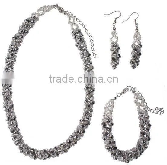 2014 Glass Beaded Fashion Jewelry Set with Necklace,Earrings and Bracelet;Wholesale Jewelry Sets,Bridal Jewelry Sets DB01488