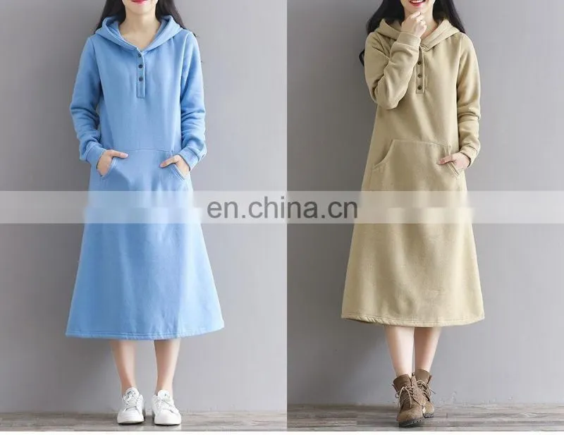 2017 Famous Brand Fashion Winter Women's Casual Hooded Mid-Long Sweatshirt Dress Long Sleeve Pullover