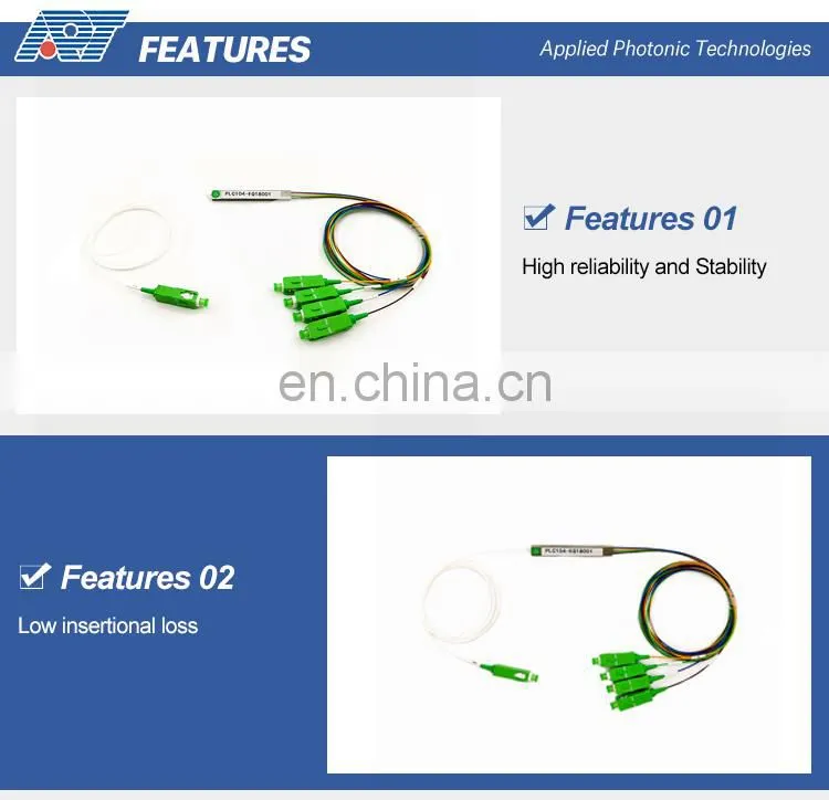 Factory Wholesale 1X2 1X4 1X8 1X16 1X32 1X64 Optical Fiber Sc Apc Upc Connector Steel Tube Type Plc Splitter