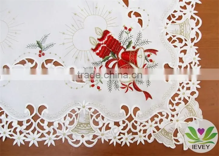 cheap hot sale Christmas golden flower candle bell hand embroidery designs tablecloth lmzc1001(4)