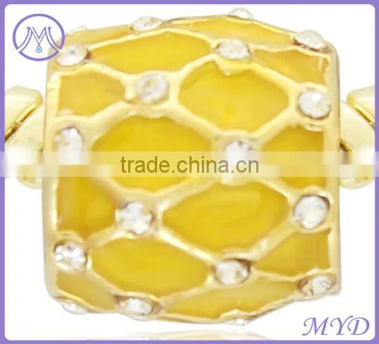 Yellow handmade enamel crystal Faberge egg charm metal beads bracelet