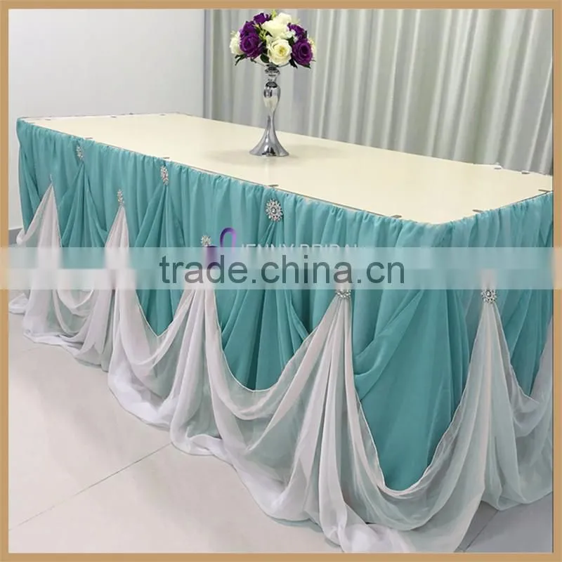 TC106K#37 Beautiful purpal chiffon cinderalla table skirt with brooch weeding table skirting