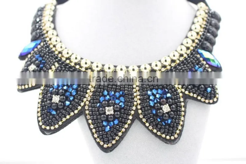 Giant blue necklace fashion crystal jewelry necklace gold chain bead necklace