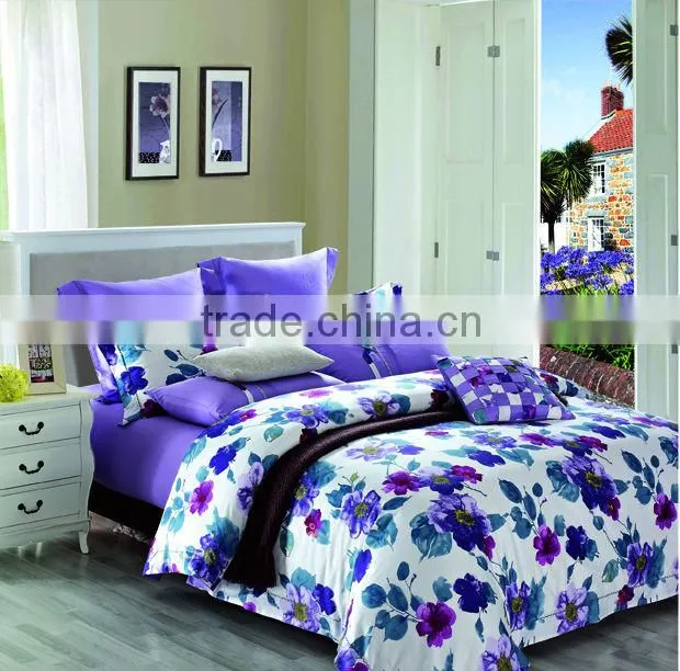purple flower adult cotton disperse printing duvet cover set