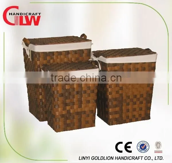 Set of 3 wood chip rectangular dirty cloth laundry basket