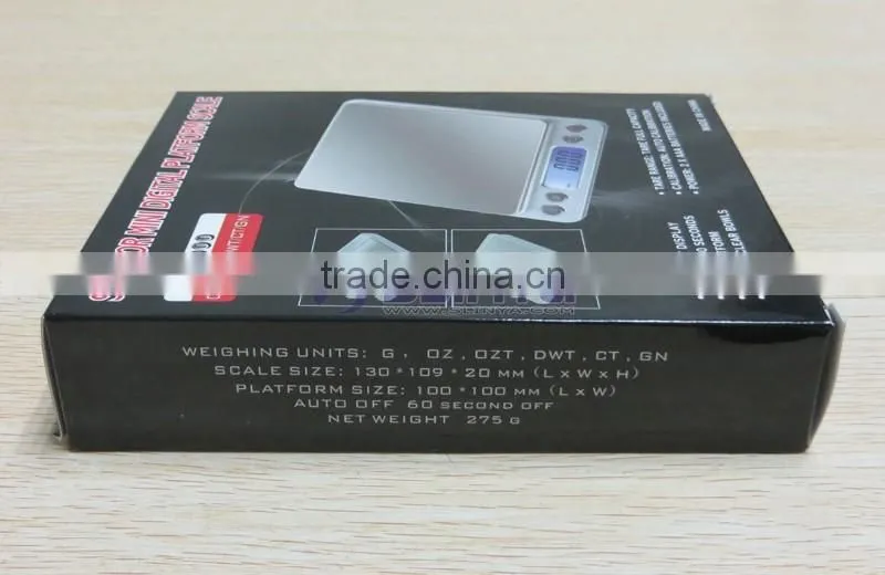 60 Second Auto Off 2000g 10cm x 10cm Square Metal Tray I2000 Kitchen Scale