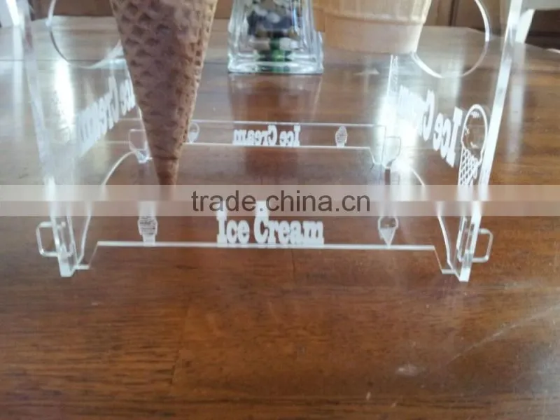customized DIY assembled clear desktop 4 holes acrylic ice cream cone display stand holder/rack