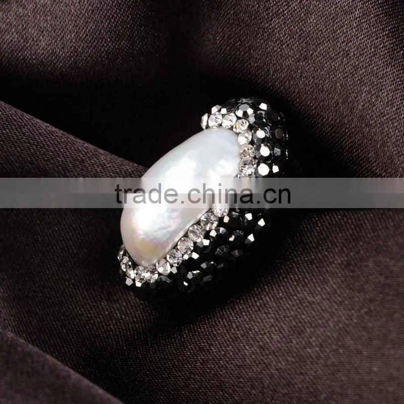 Fresh water pearl jewelry, fashion pearl beads with CZ, zircon pave jewelry beads with hole