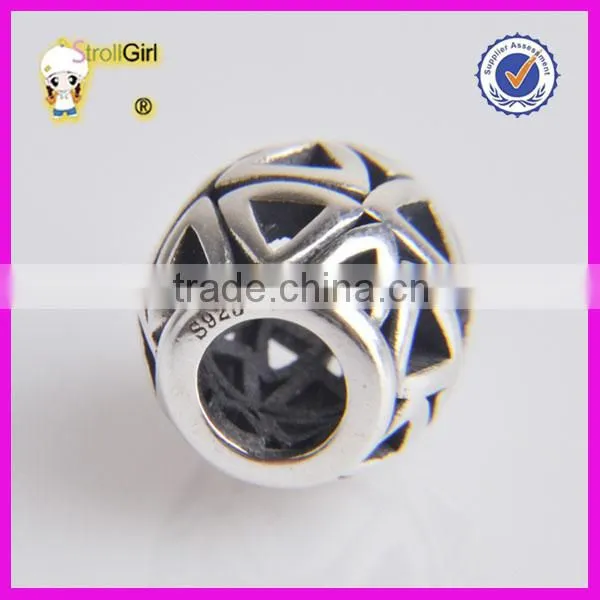Wholesale beads hollow triangle charm 925 sterling silver beads fit Charm bracelets and necklace