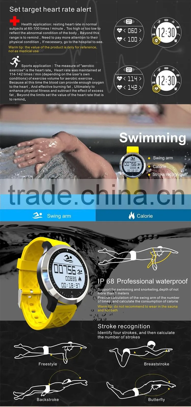 Nordic Version4.0 IP68 waterproof heart rate testing touch screen sportwatch