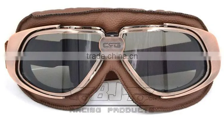 BJ-GT-010 New arrival Coffee Leather Motorcycle Protection Glasses Protective Goggles