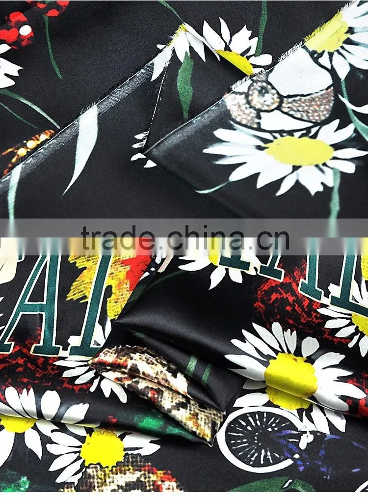 digital printed plain satin silk fabric for dressing with 16mm