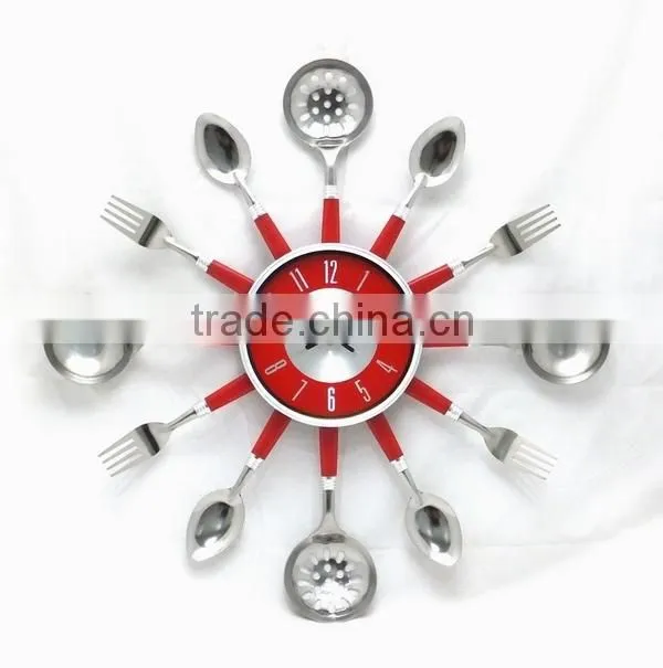 Colorful Kitchen Wall clock with Knife , fork and Spoon hands