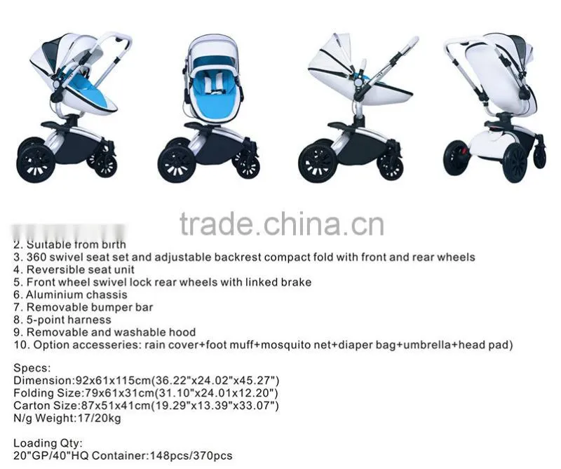 2016 High-view 3 in 1 baby stroller/pram