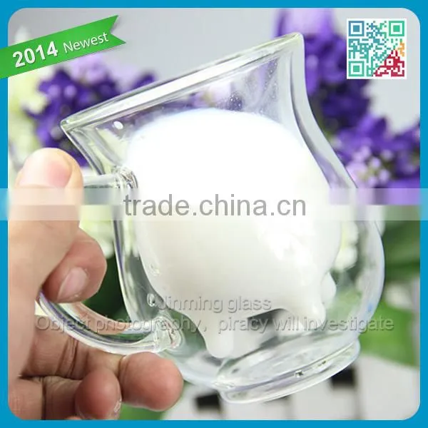 New style man blown glassware cute drinking glass for breakfast double wall milk glass cup