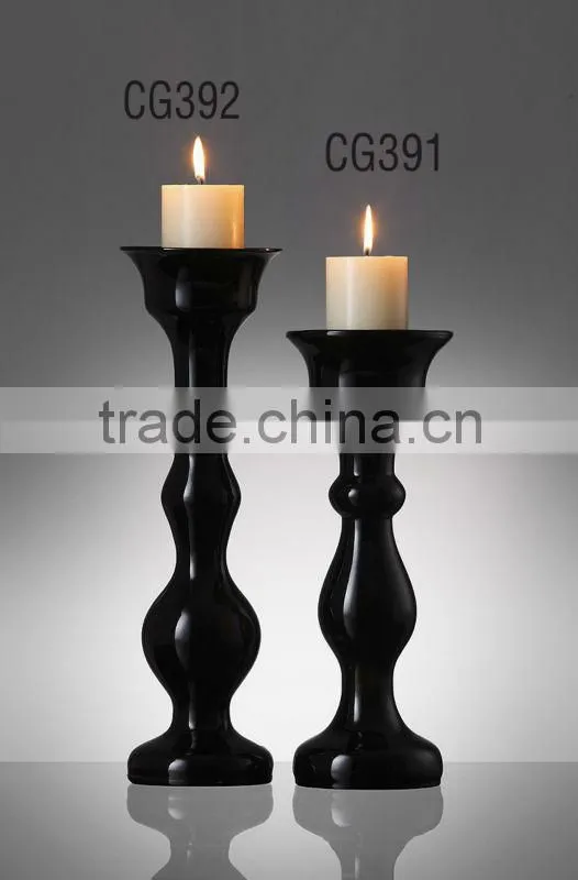 Black Glass Candle Stand for Home Decoration