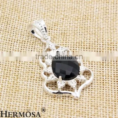 Western Women Accessory Wholesale Water Drop Black Onyx Silver Necklace Pendant