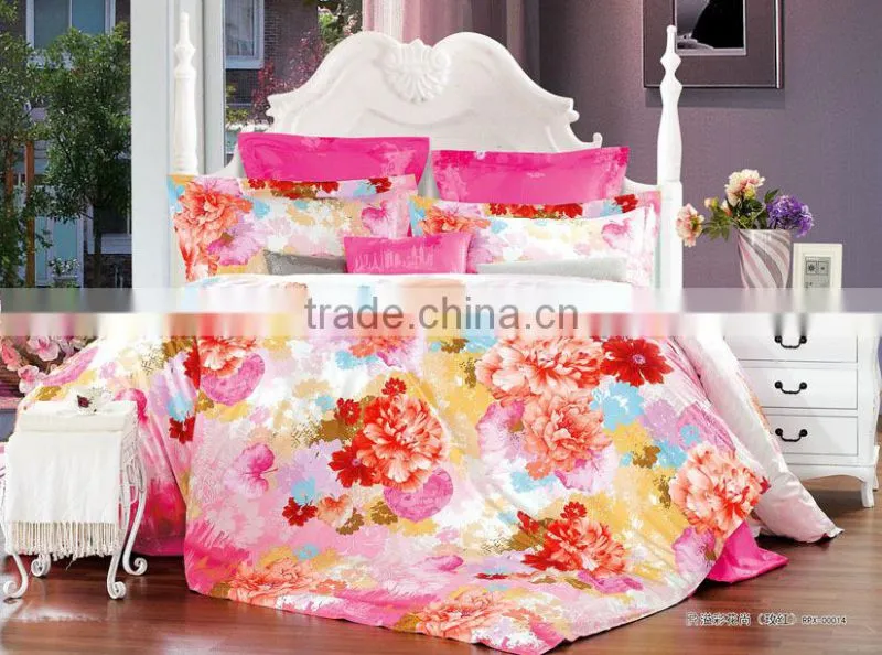 reactive printed flower design bedding set 100% cotton