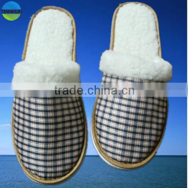 coloured woven cloth upper polar fleece heel indoor slipper