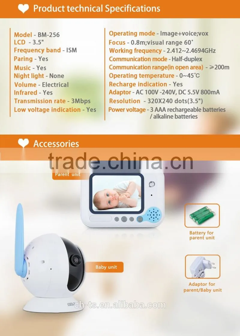 3.5" LCD Video Baby Monitor,Wireless Monitoring