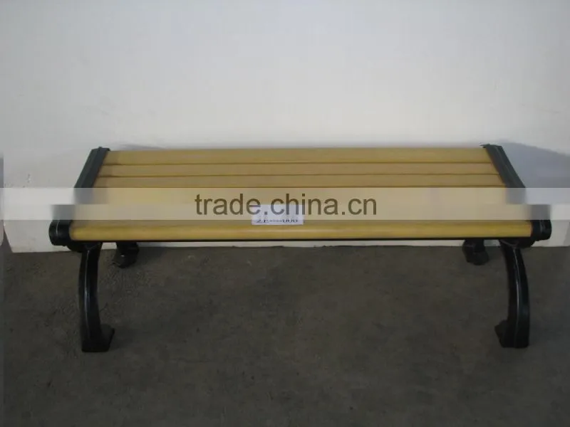 classic wooden garden bench with metal legs