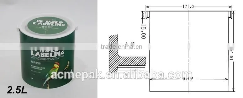 1~5L IML paint glue plastic bucket with lid