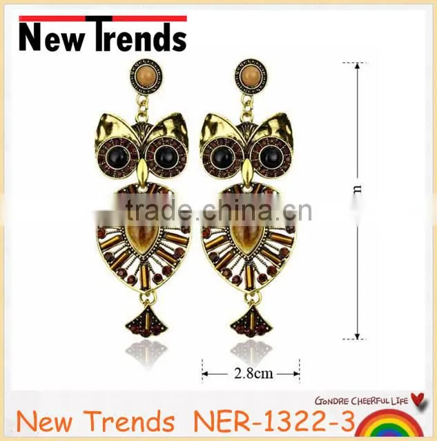 Wedding accessories alloy plated rhinestone chandelier owl earring