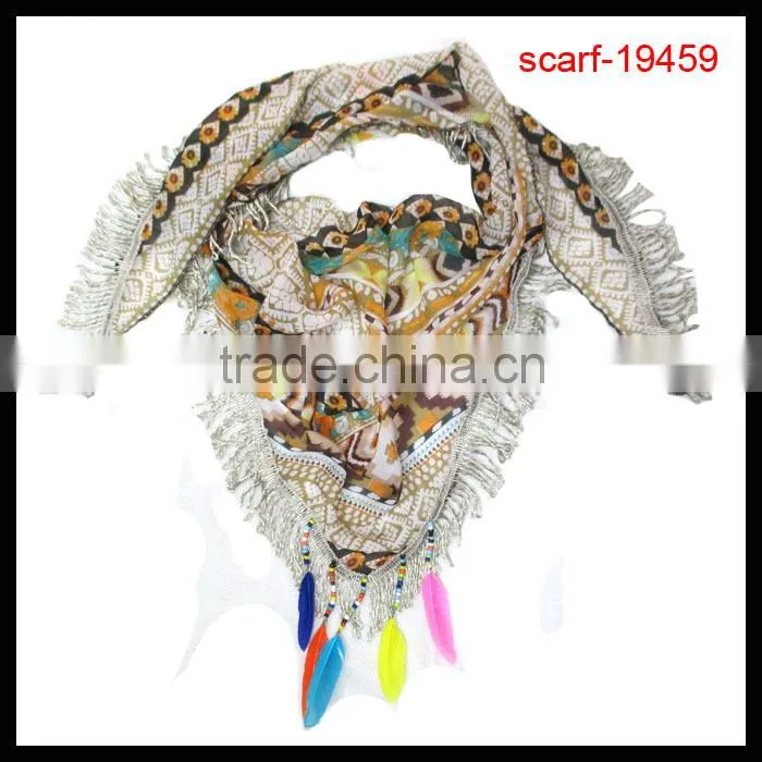 fashion women tassel polyester scarf with chevron print