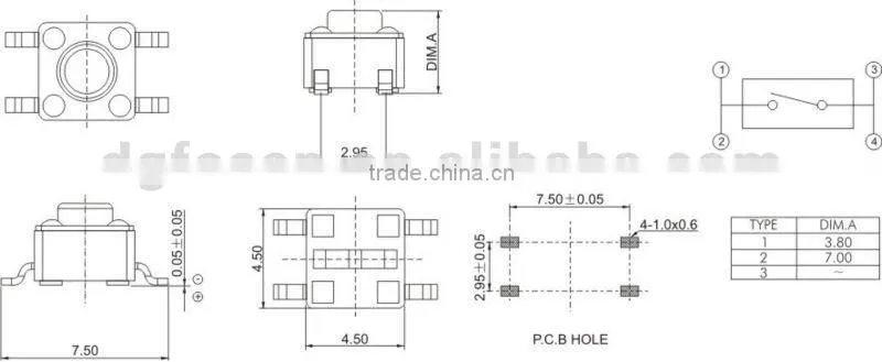 micro push button tact switch 4 pin 12V ROHS TS-1802