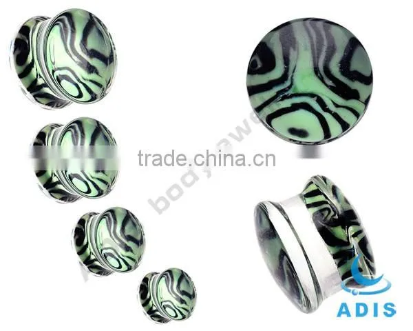 Lines bottom 10mm glass ear expander plug pyrex glass earring jewelry