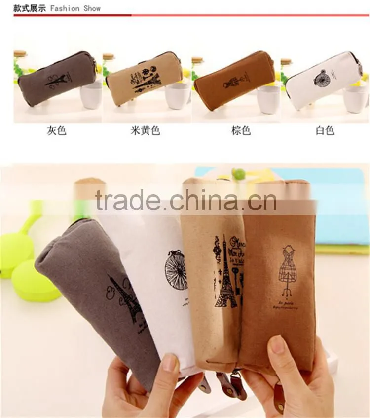 Fashion Retro Canvas Pencil Pen Case Cosmetic Makeup Coin Pouch