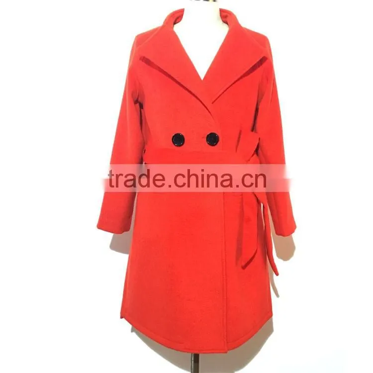 2016AW woolen garment customized woman's fashion long coats double buckle tie belts