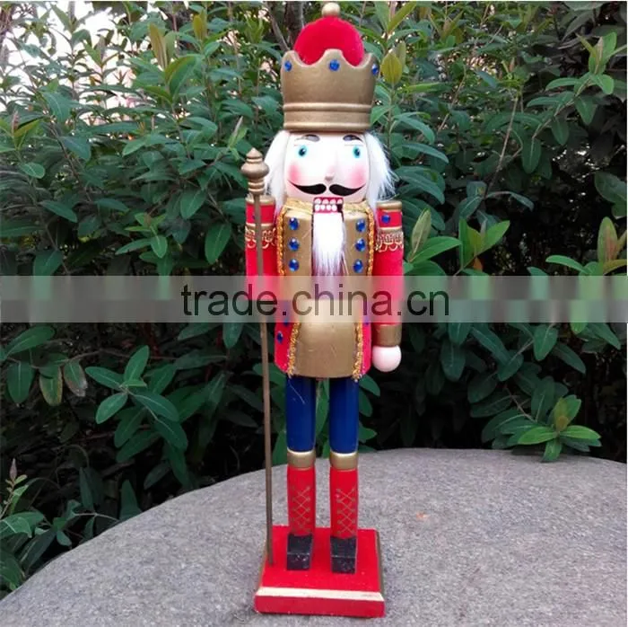 38cm red wooden king nutcracker figurines,hot sale handmade christmas nutcracker,reliable manufacturer christmas ornament