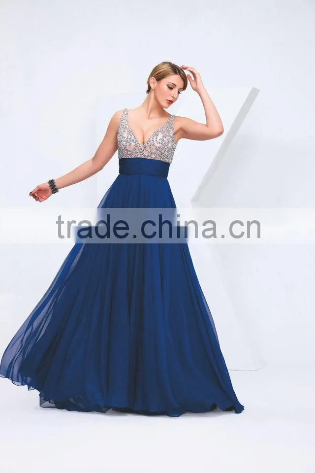 2014 Latest design sexy shoulder v- neck prom dress