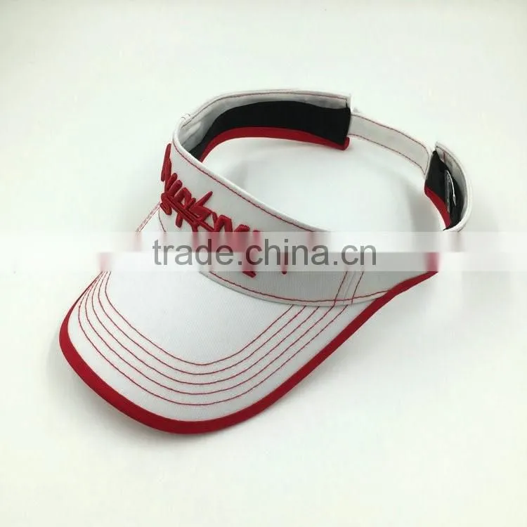 Custom design 100% cotton 3D embroidery white golf visor hats