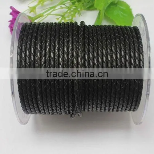 high quality black 3.0mm braided real leather cord for jewerly