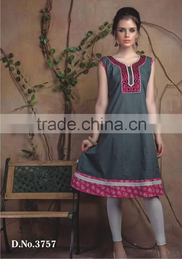 designer printed sleeveless cotton kurti design