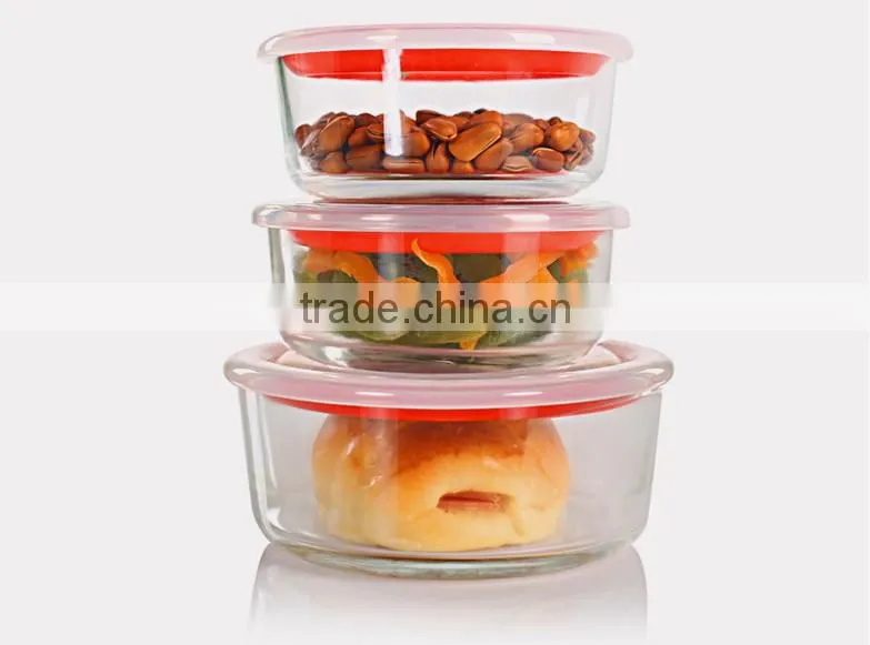 3pcs/set Plastic lid takeaway glass food storage container set