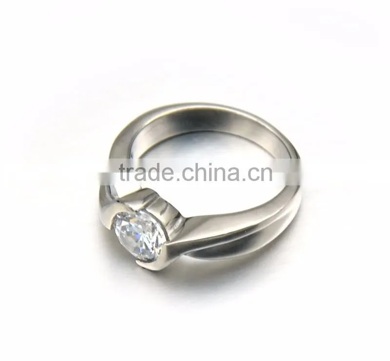 Wholesale High Quality Stainless Steel Women Silver Jewelry Shiny Diamond Ring Design