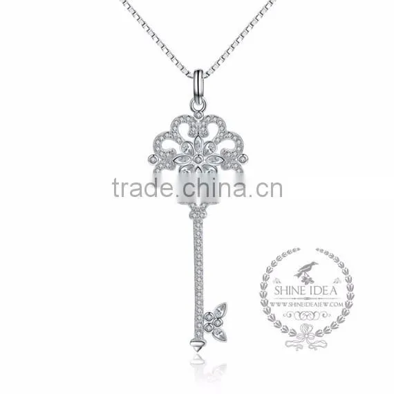 925 sterling silver rhinestone hollow flower key pendant charm idea jewelry fashion women necklace jewelry supplies 6360475