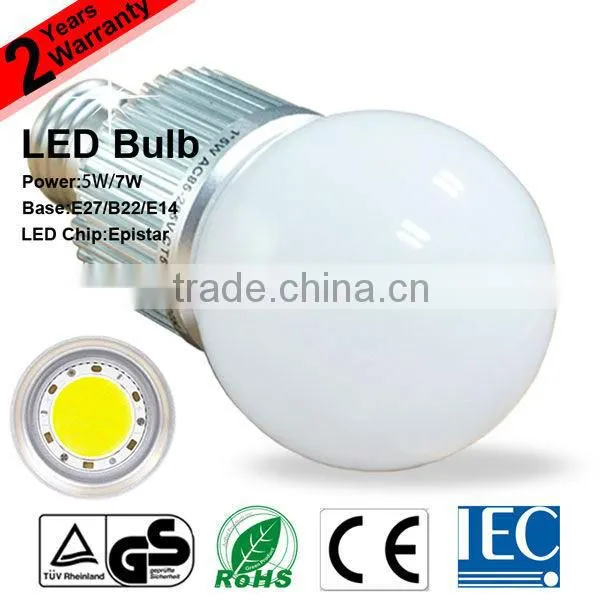 2-year Warranty AC85-265 7W COB LED Bulb E27 B22 GU10