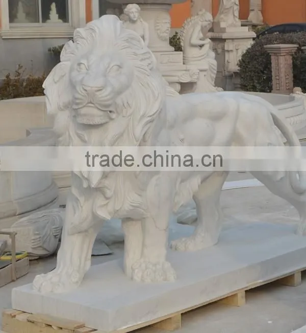 Outdoor Decorative White Marble Life Size Lion Statues
