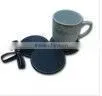 promotional black debossed round pu leather coaster