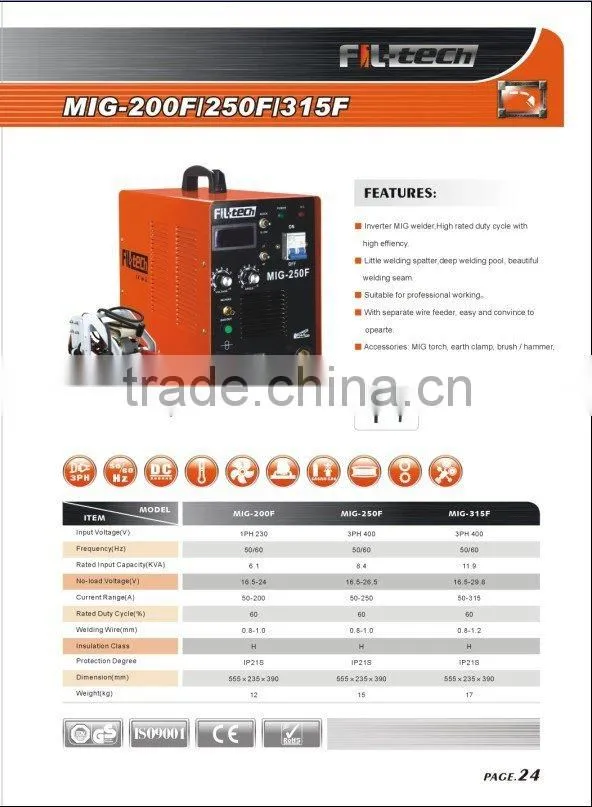 INVERTER MIG WELDER/WELDING MACHINE MIG-200F/250F/315F