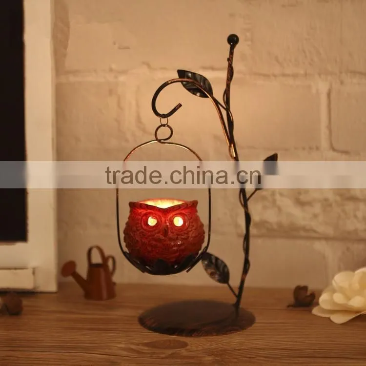 metal owl candle holder,birthday gifts,resin candlestick,tree shape candle holder