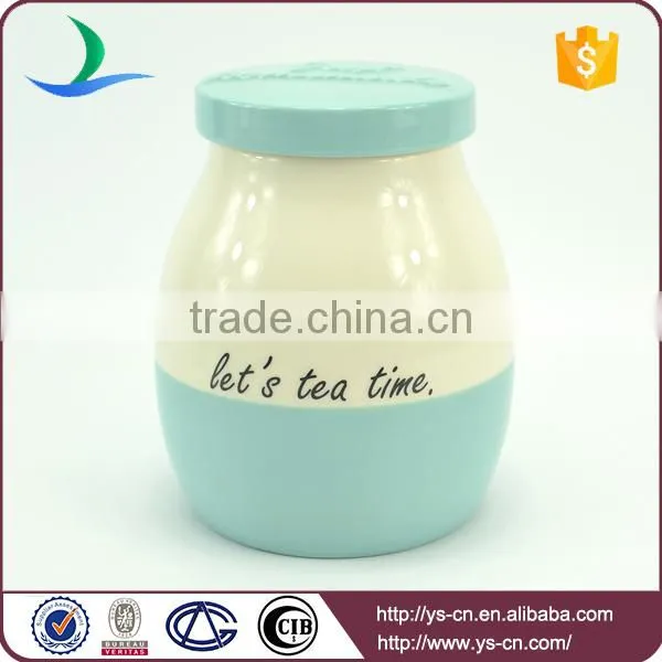 Newest Style Ceramic Canister Jars With Blue Lid